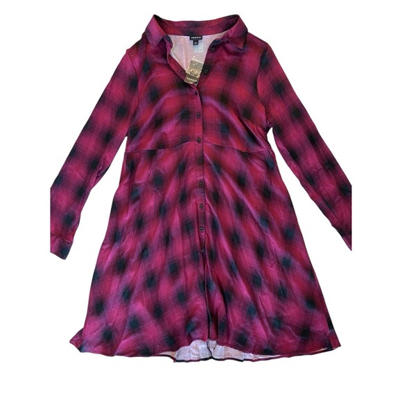 Torrid Purple Black Plaid Rayon Long Sleeve Button Dress NWT Size 00 - Picture 8 of 12